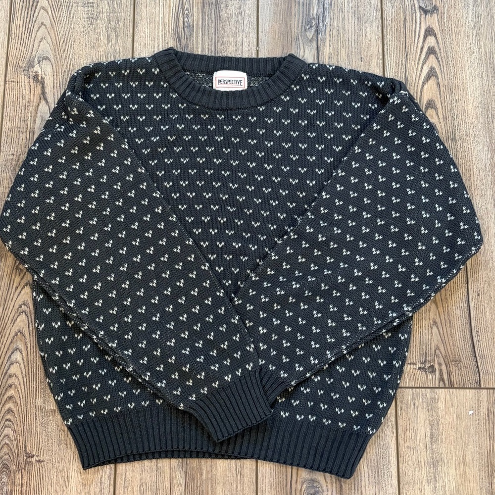 Vintage 80s 90s Perspective Knit Sweater Made in Korea M - Picture 3 of 7